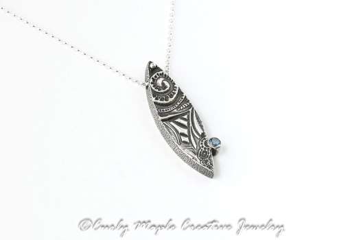 Blue Zircon Textured Silver Pod Pendant
