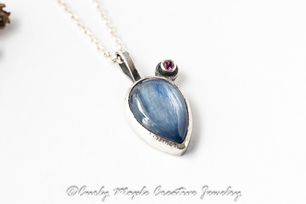 Blue Kyanite Garnet Teardrop Pendant