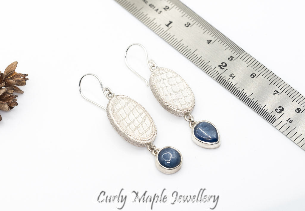 Asymmetrical Textured Silver Kyanite Earrings