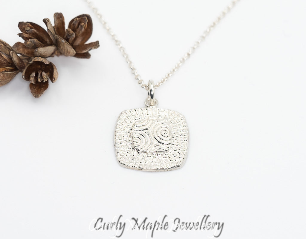 Bojagi Silver Square Pendant Necklace