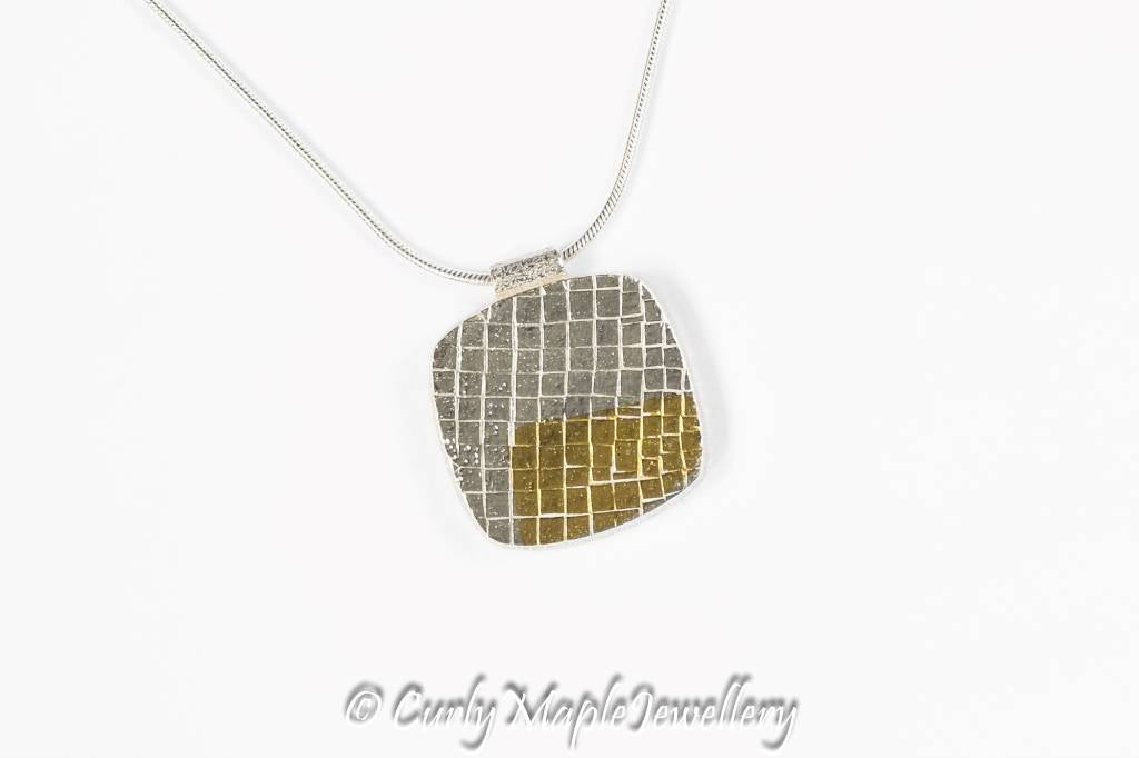 Bojagi Inspired Silver Square Pendant