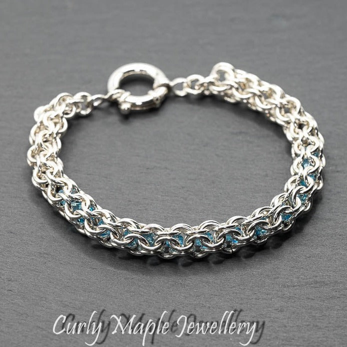 Crystal Inverted Round Chainmaille Silver Bracelet