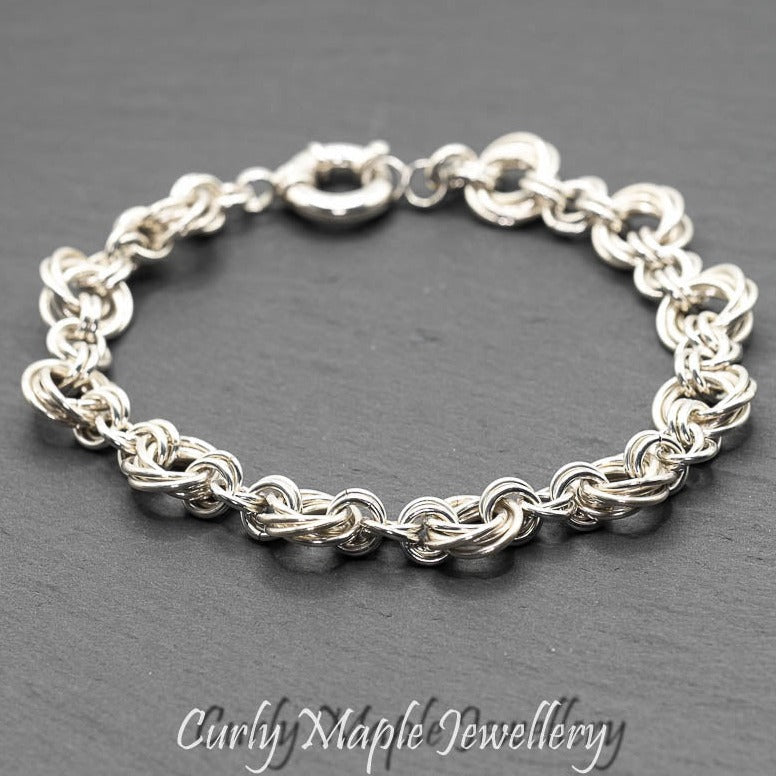Flower Moebius Chainmaille Link Bracelet in sterling silver