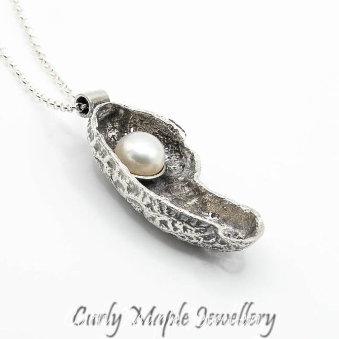 Silver Peanut Shell Pearl Necklace, 18"