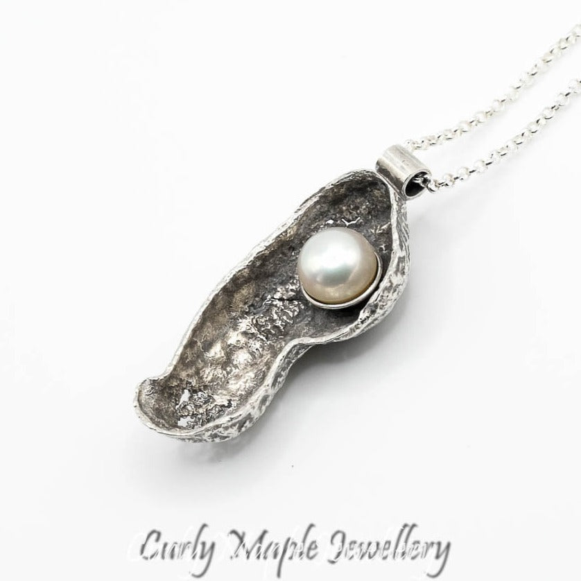 Silver Peanut Shell Pearl Necklace, 18"