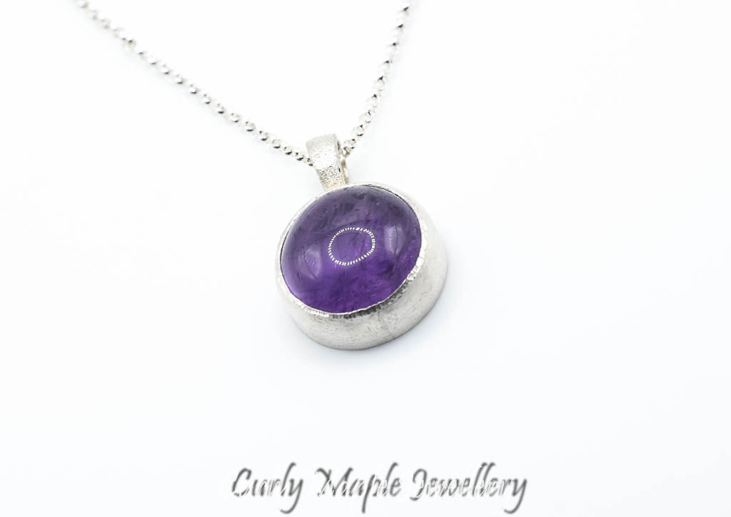 Round Amethyst Silver Pendant