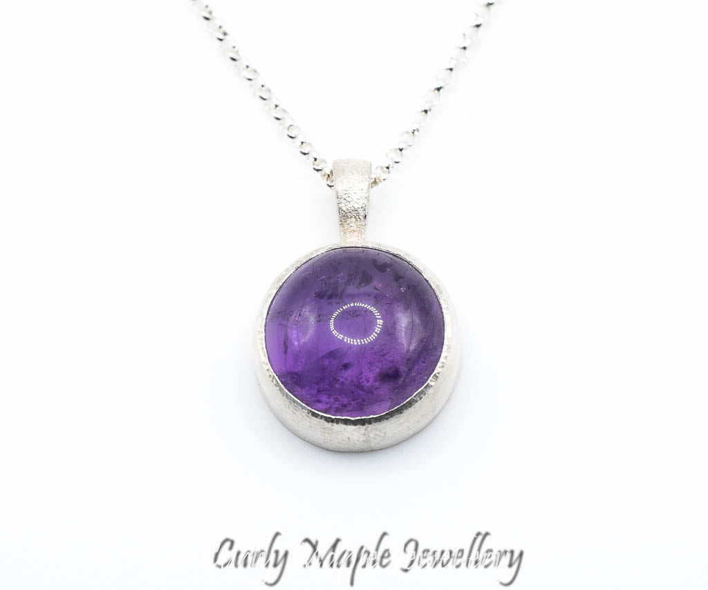 Round Amethyst Silver Pendant