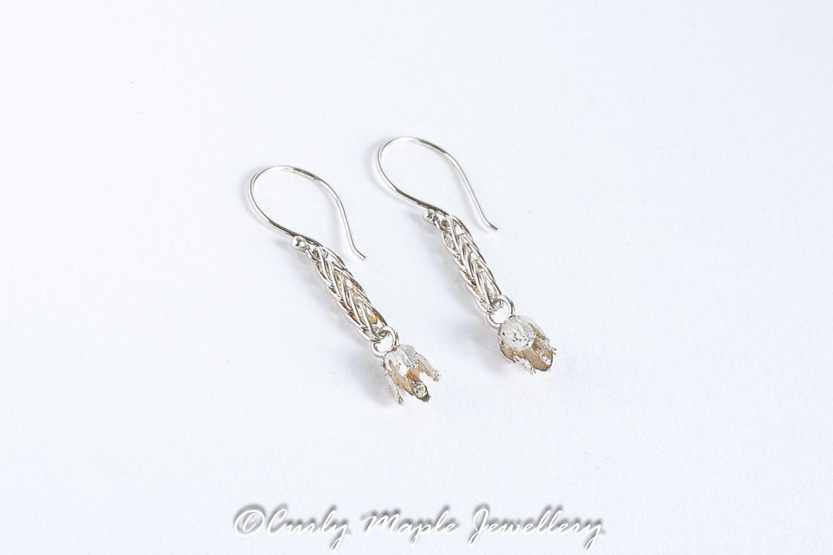 Short White Cedar Pinecone Earrings