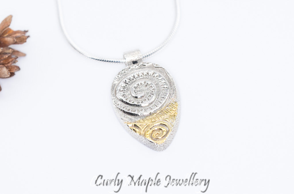 Swirl Textured Silver Gold Teardrop Pendant
