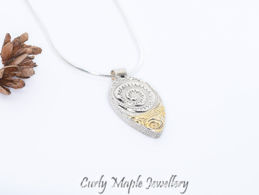 Swirl Textured Silver Gold Teardrop Pendant