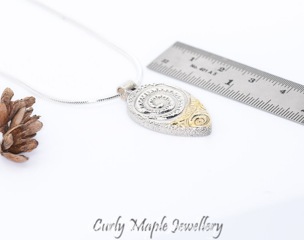 Swirl Textured Silver Gold Teardrop Pendant