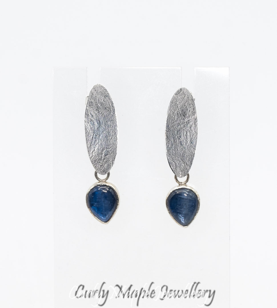 Textured Silver Blue Kyanite Stud Earrings