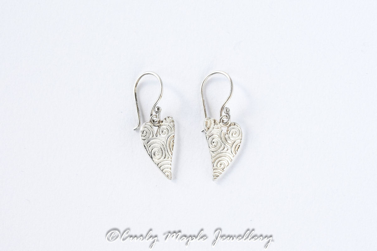 Whimsical Heart Silver Dangle Earrings