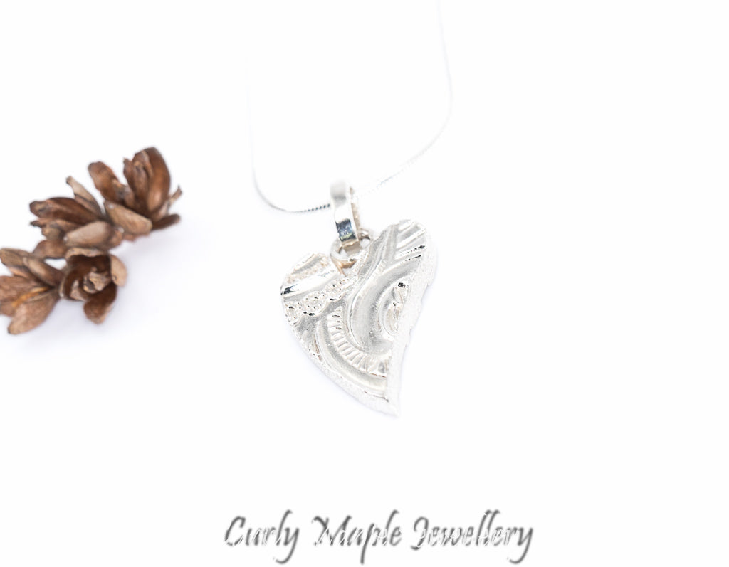Whimsical Heart Textured Silver Necklace