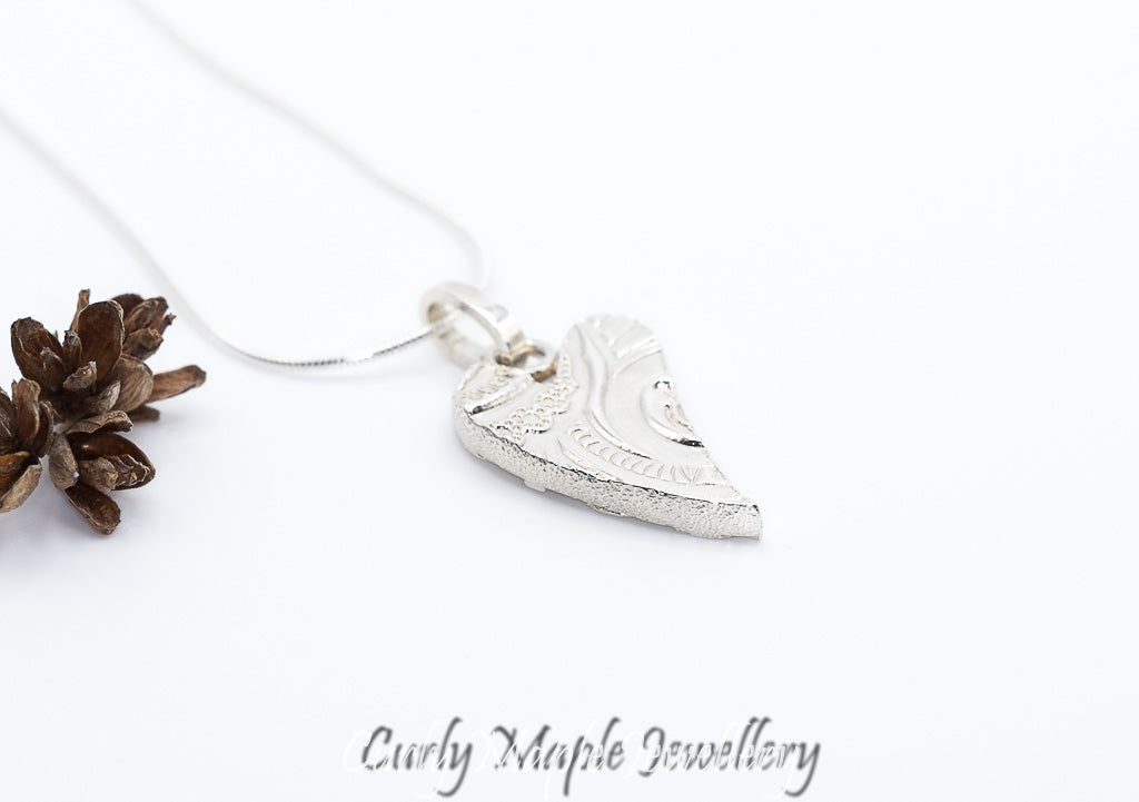 Whimsical Heart Textured Silver Necklace