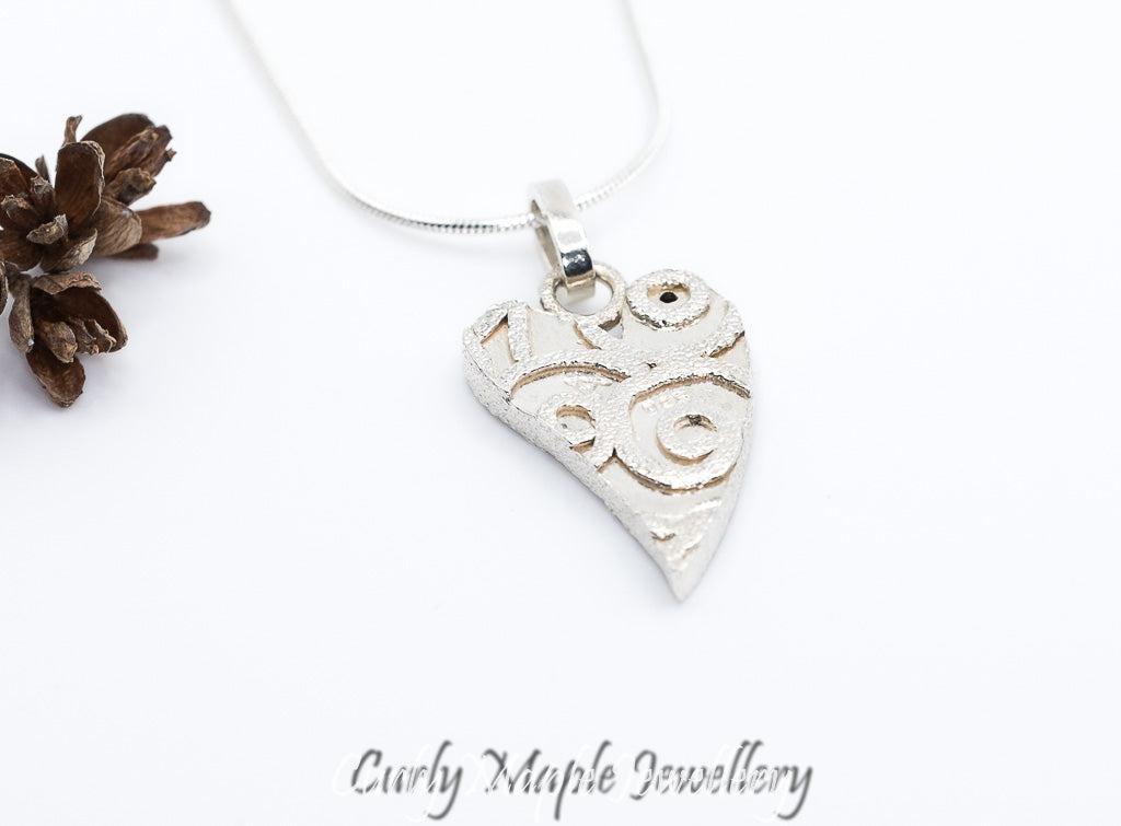 Whimsical Heart Textured Silver Necklace