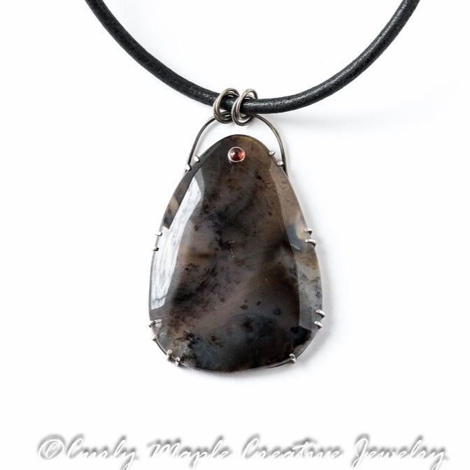 Agate Garnet Silver Filigree Statement Necklace, 18"