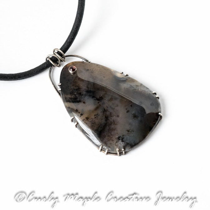 Dendritic Agate Garnet Filigree Necklace