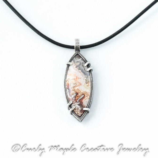 Collier avec pendentif en argent et agate Crazy Lace, 45,7 cm