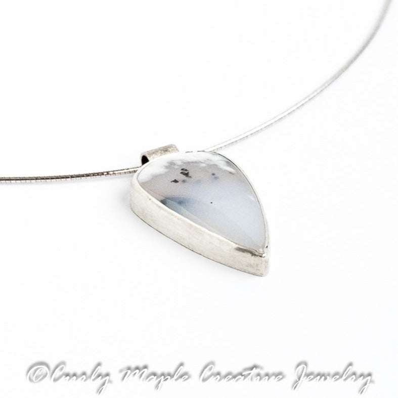 Textured Silver Dendritic Opal Necklace