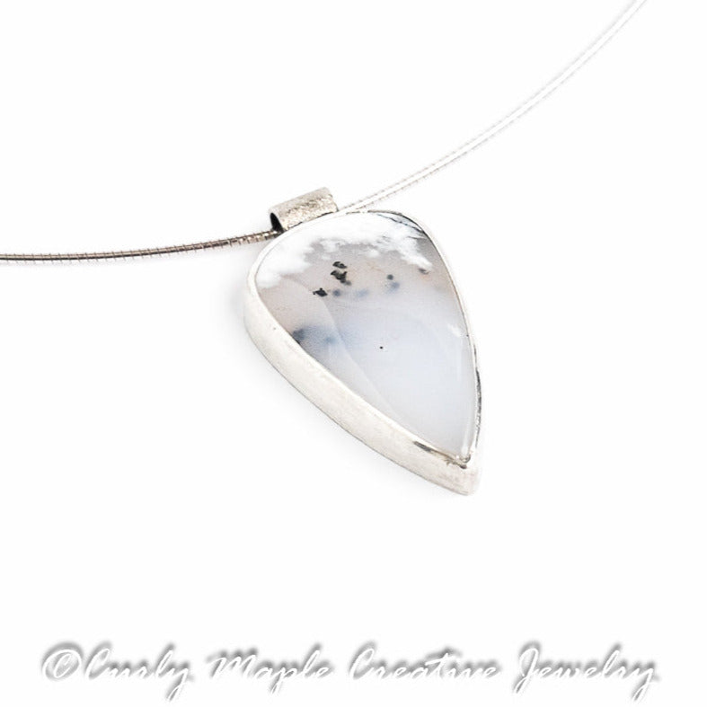 Textured Silver Dendritic Opal Necklace
