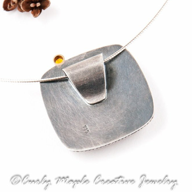 Fire Citrine Crazy Lace Agate Pendant Necklace in Sterling Silver back side view with hidden bail