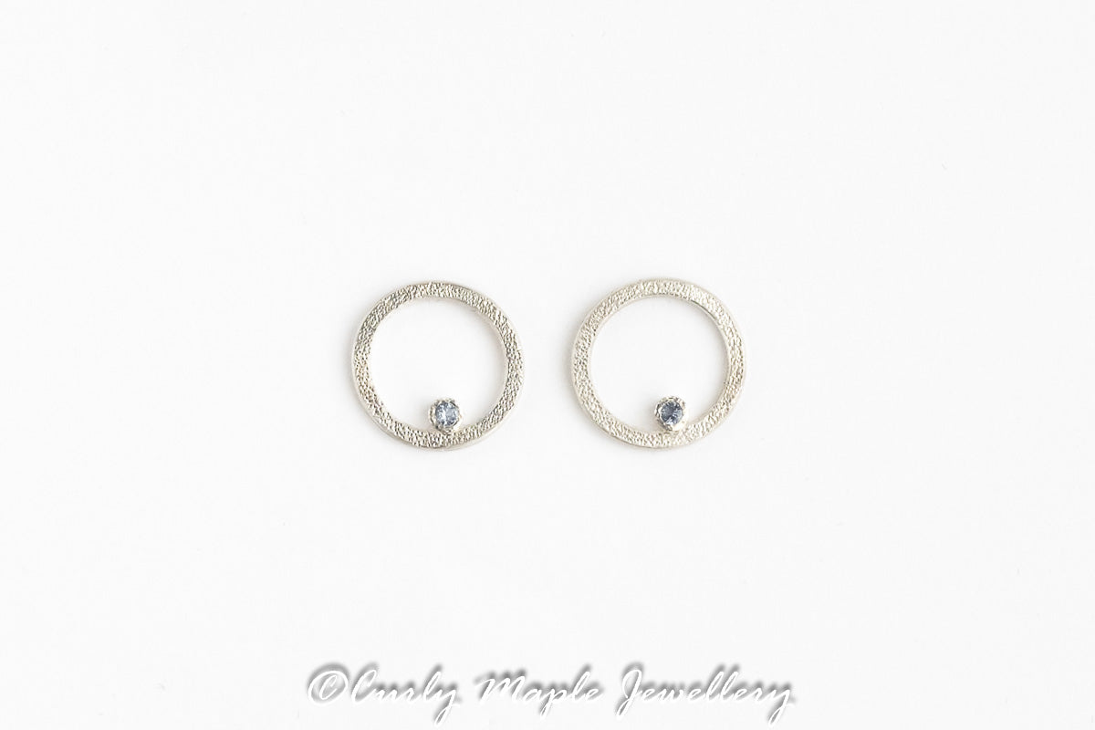 Open Circle Light Blue CZ Silver Earrings