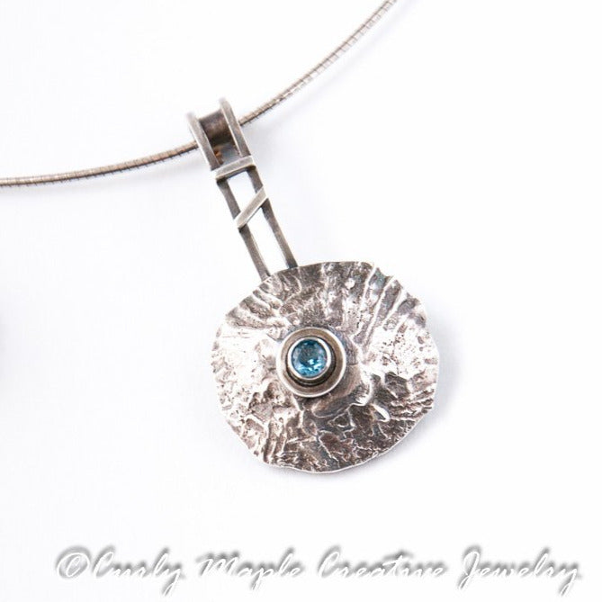Organic Blue Zircon Silver Necklace top view