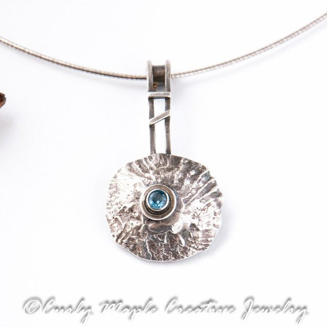 Organic Blue Zircon Silver Necklace top view