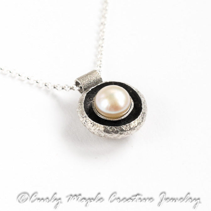Organic Acorn Cap Pearl Pendant