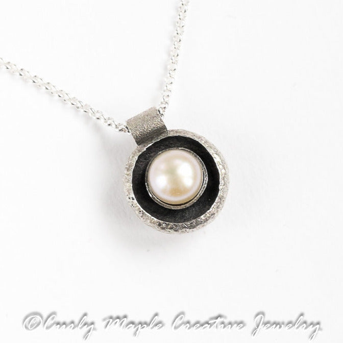 Organic Acorn Cap Pearl Pendant