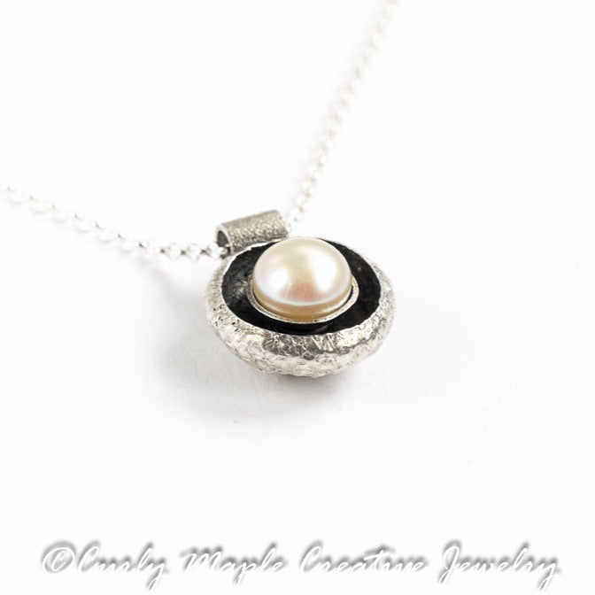 Organic Acorn Cap Pearl Pendant