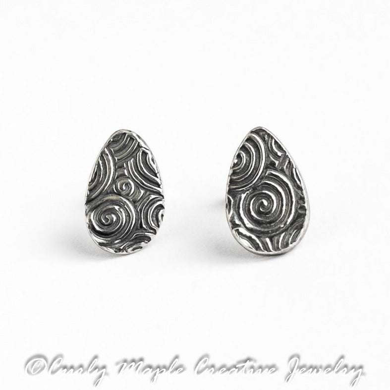 Tear Drop Silver Post Earrings