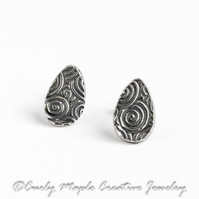 Tear Drop Silver Post Earrings