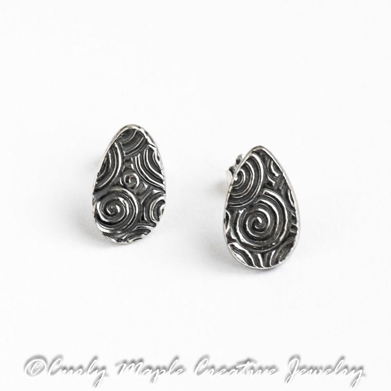 Tear Drop Silver Post Earrings