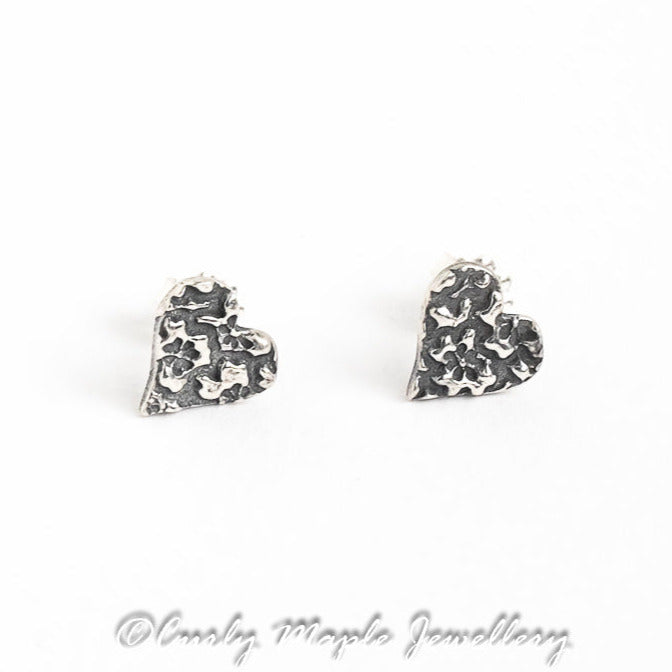 Tiny Heart Textured Silver Post Earrings