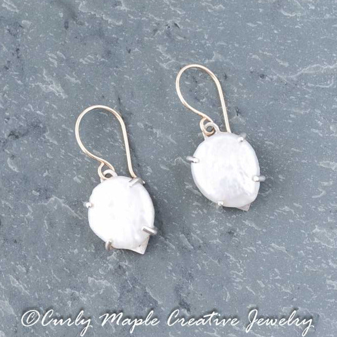 White Pearl Silver Drop Earrings