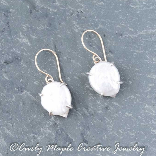White Pearl Silver Drop Earrings