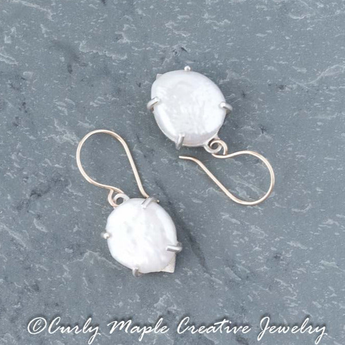 White Pearl Silver Drop Earrings