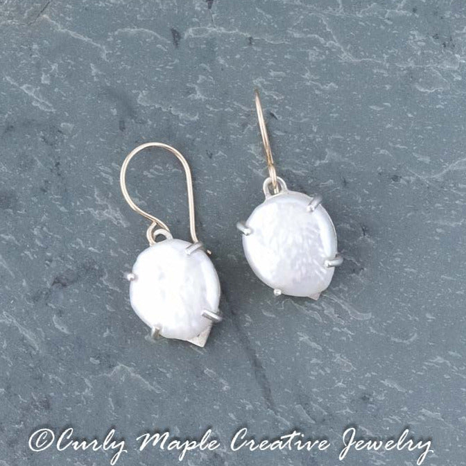 White Pearl Silver Drop Earrings