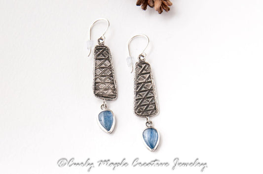Blue Kyanite Long Silver Earrings