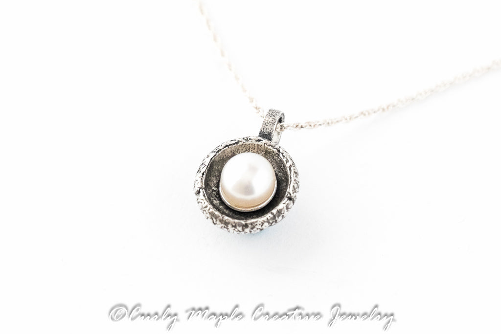 Silver Acorn Cap Pearl Pendant