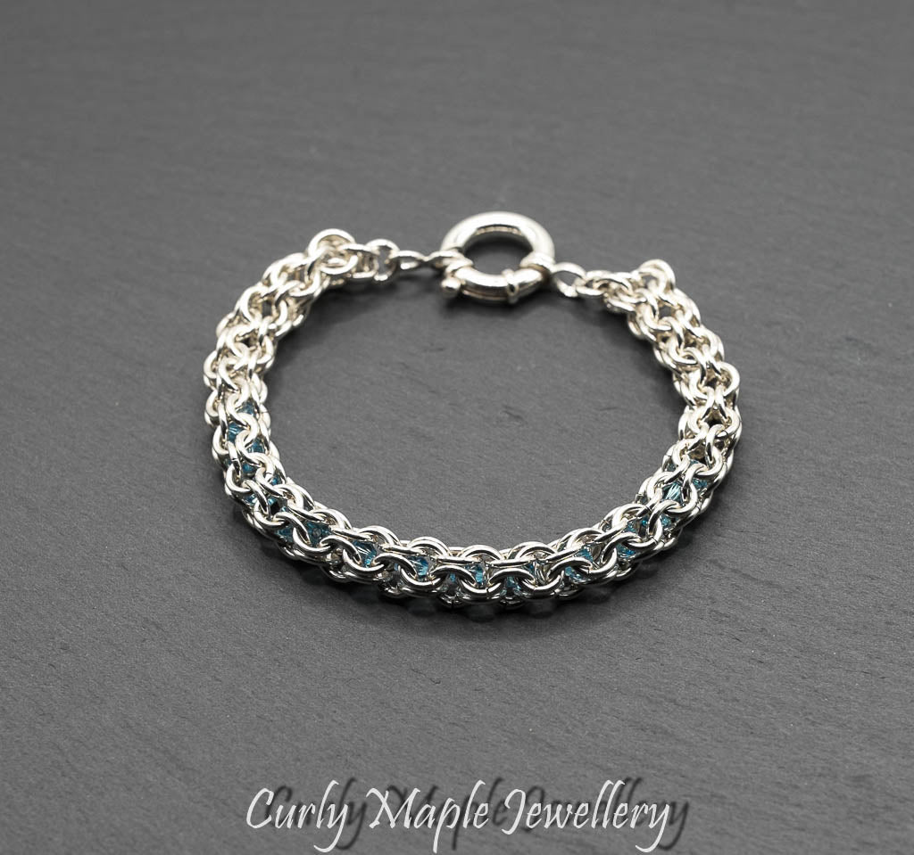 Crystal Inverted Round Chainmaille Silver Bracelet