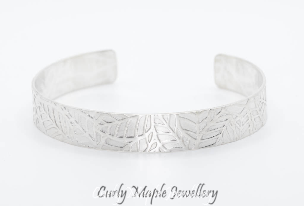 Geometric Polygon Textured Silver Cuff Bracelet