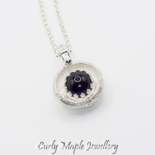 Organic Acorn Cap Amethyst Pendant