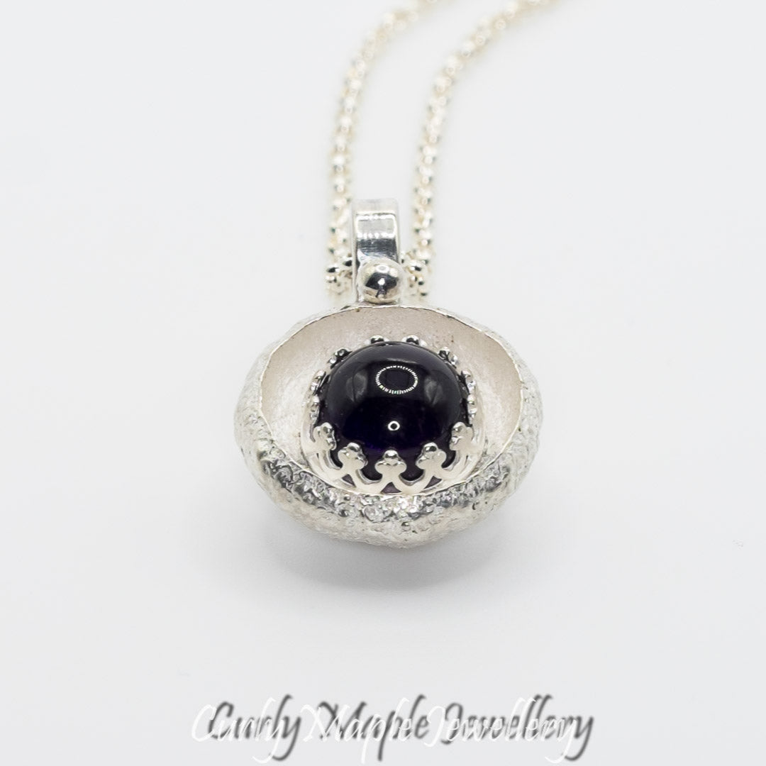 Organic Acorn Cap Amethyst Pendant