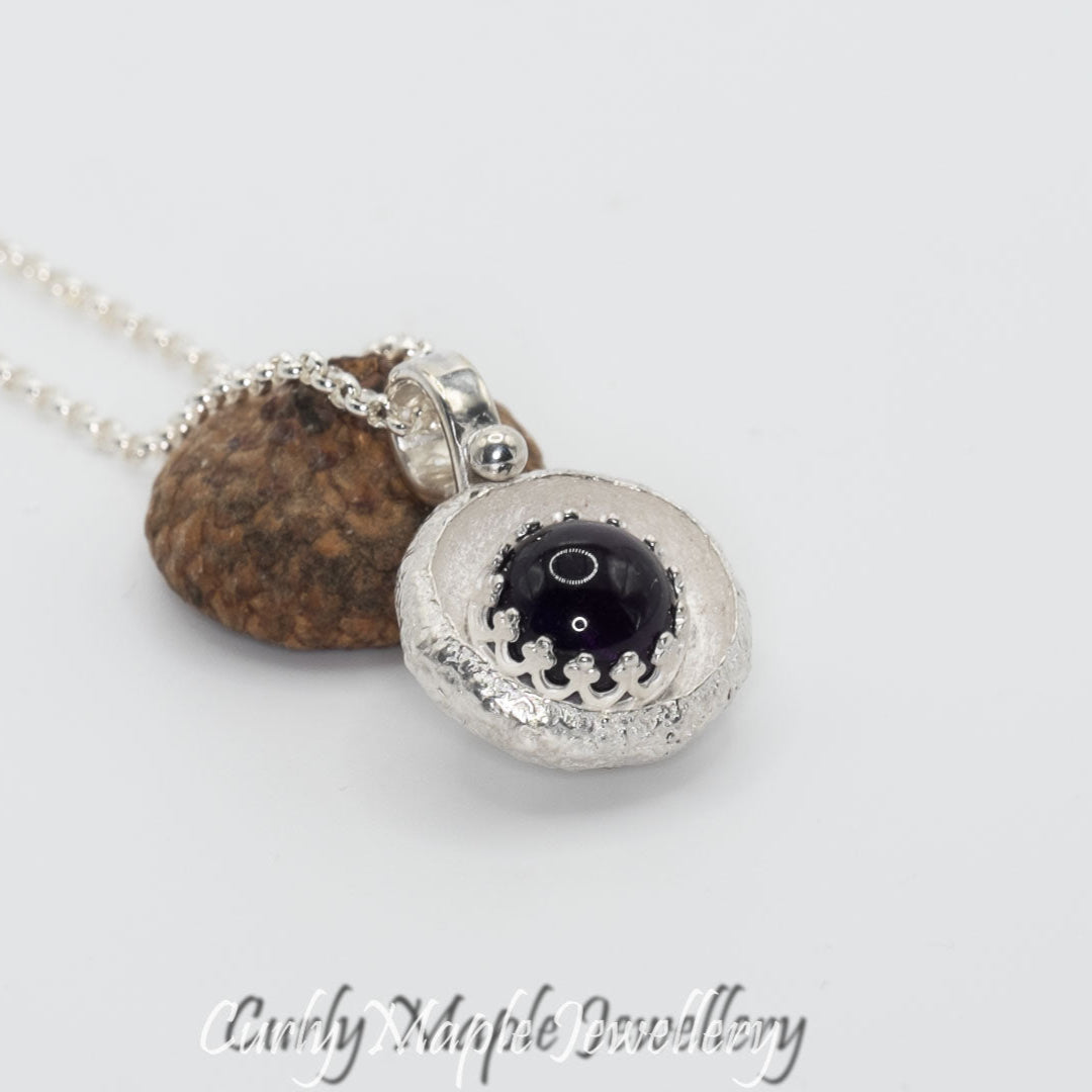 Organic Acorn Cap Amethyst Pendant