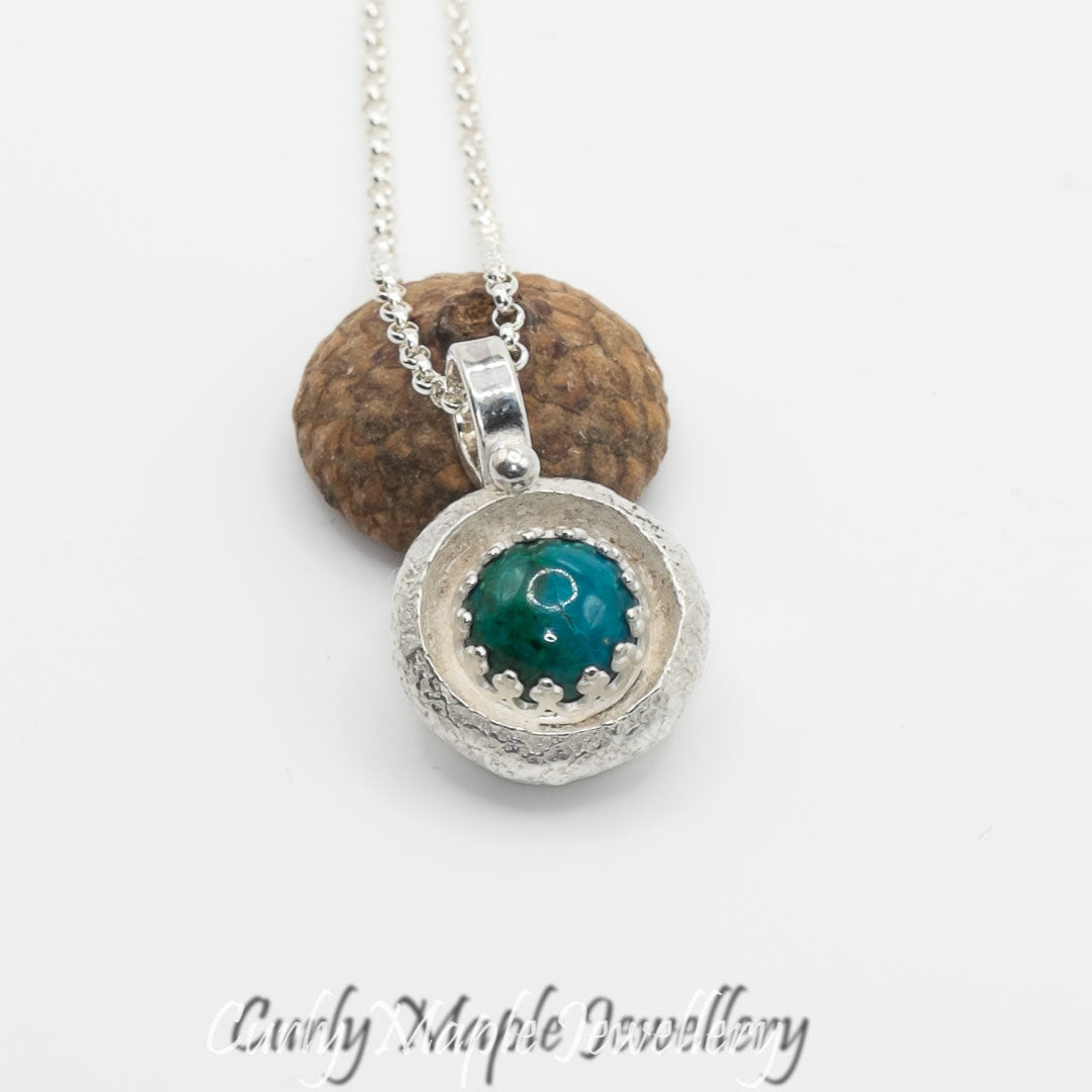 Organic Acorn Cap Chrysocolla Pendant