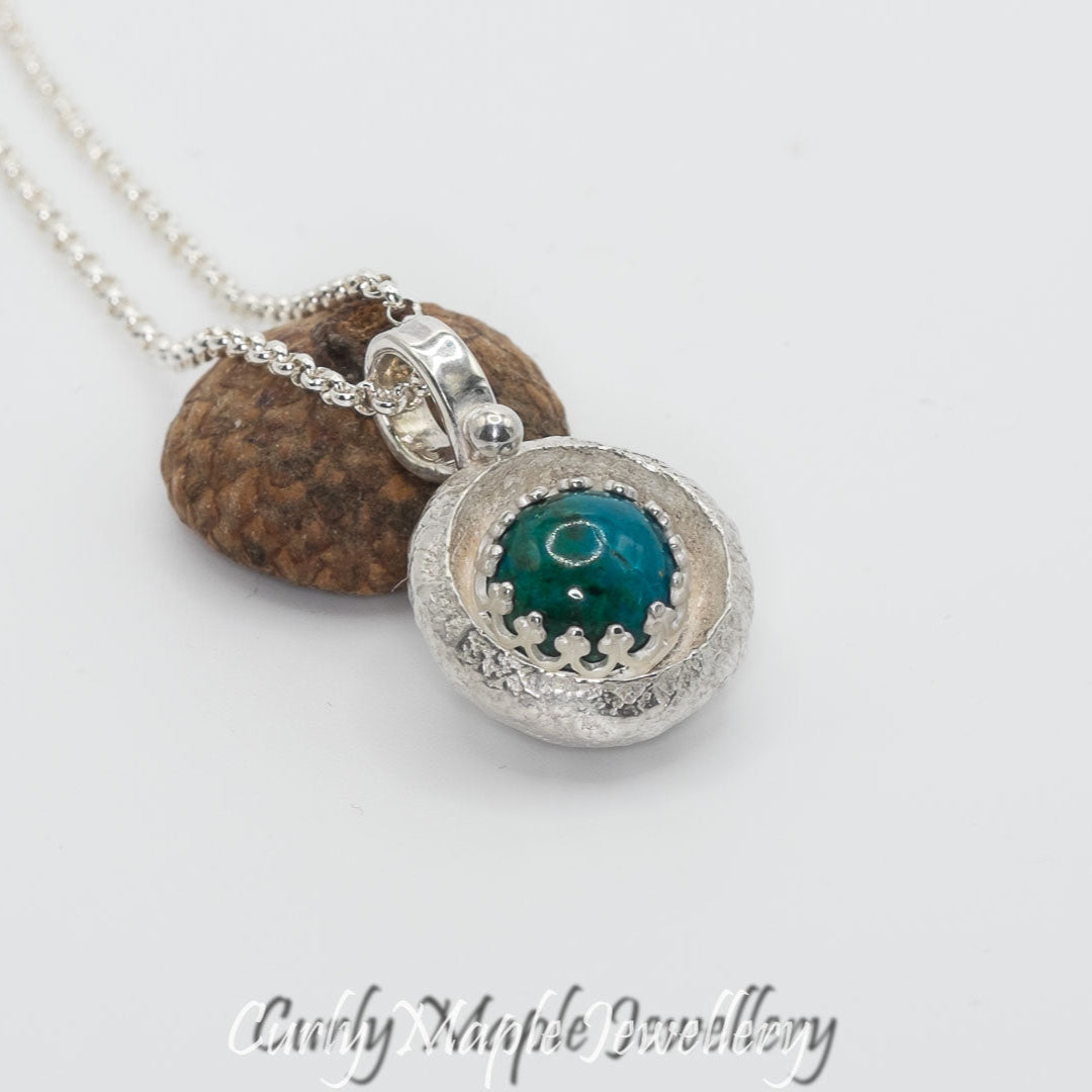 Organic Acorn Cap Chrysocolla Pendant