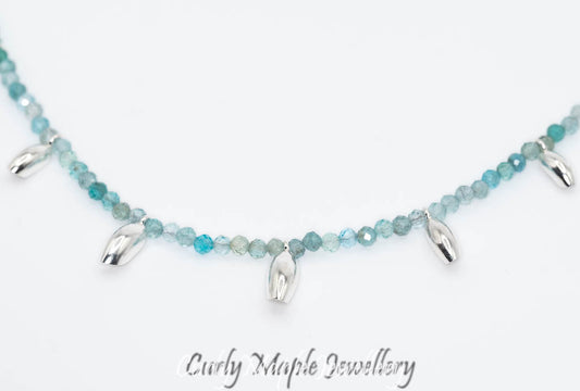 Apatite Gemstones and Silver Pod Charms Necklace